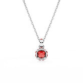 Birthstone pendant, Square cut, July, Red, Rhodium plated
